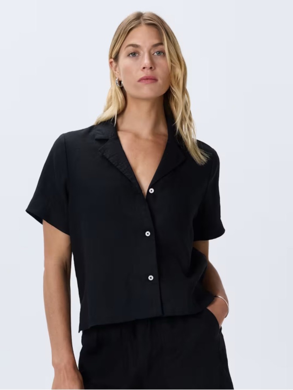 Quince 100% European Linen Short Sleeve Top Black Size M
